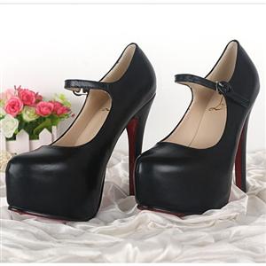 Buckle High Platform Pumps, Black Stiletto High Heels, Party High Heel Pumps, #SWS12090