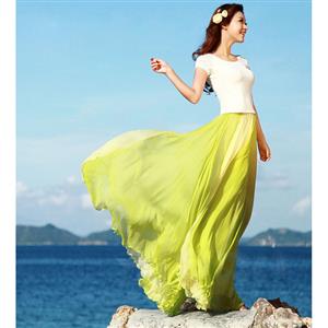 Wrapped Chest Contrast Color Tent Dress, Giant Swing Split Joint Maxi Boho Skirt, Strapless Two Dressing Ways Dresses, #N9068