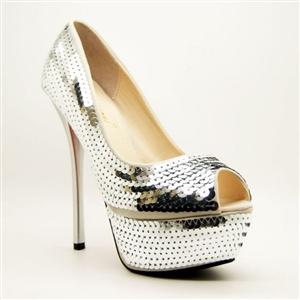 Peep Toe Shoes, Court Shoes, Silver Sequinned Peep Toe Shoes, #SWS12024