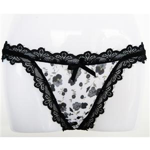 Garden Panty, Black Floral Print Panties, sexy G-strings, #PT906