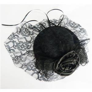 Black Lace Top Cap, Lace Rose Top Cap, Mini Top Hat, #J7330