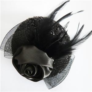 Black Rose mini Hat, Sequin Rose Mini Top Hat, Mini Top Hat, #J7344