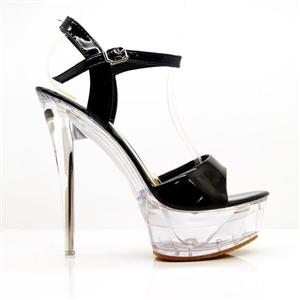 Black Patent High Heel Sandals, Black Sandals, Clear Platform Sandals, #SWS20061