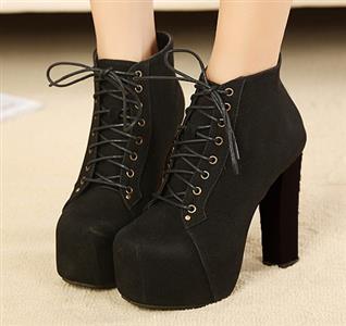 Patent  Ankle Boots, Black Lace-up Ankle Boots, Suede Martin Boots, #SWB80016