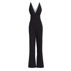 Wide Leg Jumpsuit, Jumpsuits for Women, V Neckline Jumpsuit, Slim Plain Jumpsuit, Sleeveless Jumpsuit, Fashion Jumpsuit, Backless Jumpsuit, #N14057