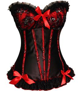 Black and red lace corset, Black and red Satin Corset, Strapless Corset,  #N2340