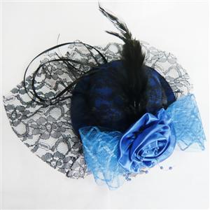 Blue Lace Top Cap, Lace Rose Top Cap, Mini Top Hat, #J7326
