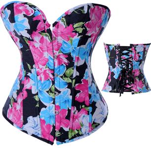 Denim Corset, Blue & Red Floral Demin Corset, Floral Demin Corset, #N4465