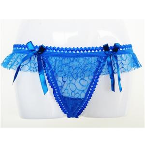 Blue Ruffled Mesh Lace Thong, Sexy Thong, layered mesh ruffle, #PT930