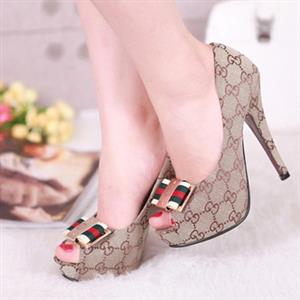 Fish Head Platform Pumps, Apricot Stiletto High Heels,  Bowknot High Heel Pumps, #SWS12118