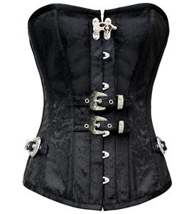 Steampunk Style Overbust, Black Brocade corset, Brocade Steampunk Style Overbust, #N4947
