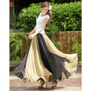 Wrapped Chest Contrast Color Tent Dress, Giant Swing Split Joint Maxi Boho Skirt, Strapless Two Dressing Ways Dresses, #N9069