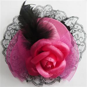 Deep Pink Feather Rose Top Cap, Mini Hat, Top Cap, #J7337