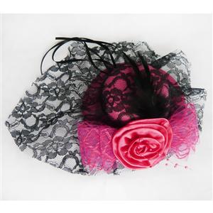 Deep Pink Lace Top Cap, Lace Rose Top Cap, Mini Top Hat, #J7327