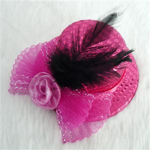 Deep pink Hair Sequin Mini Top Hat, Hair Clip Mini Top Hat, Mini Top Hat, #J7262