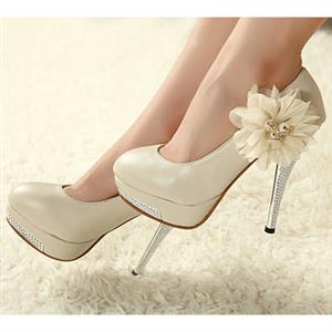 Flower High Heels Pumps, Wedding Stilettos High-Heeled Pumps, Romantic Flower Platform Court Shoes, #SWS12158