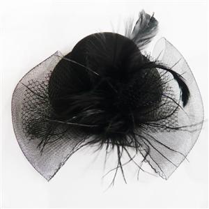 Fancy Dress headwear, Black Feather Top Cap, mini top hat, #J7311