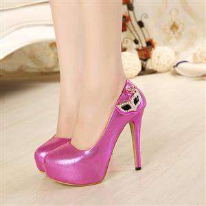 Pink Mask Decoration Heels Pumps, Round Toe High Heels, Fashion Lady Pumps, Wedding Shoes, Cheap Bride Shoes, Inexpensive Party Shoes, #SWS20223