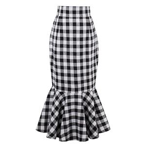Slim Fishtail Skirt, Plaid Skirt, Casual Skirt,  High waisted Fishtail Skirt, Package Hip Mini Skirts, #N13075