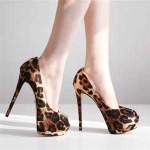 Leopard Print High Heels, Fashion Lady Round Toe Stiletto Shoes, Cheap Party Shoes, Suede High-heeled Shoes, #SWS20255