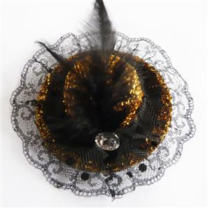 Gold Glitter Mini Top Hat, Feather Glitter mini hats, Fever Mini Top Hat on Headband, #J7298