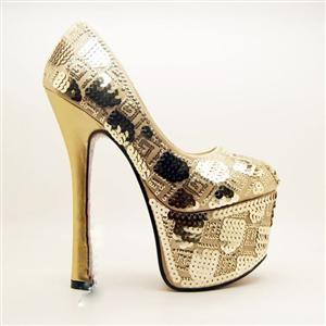 Gold Sequin Shoes, Concealed Shoes, Court Shoes, #SWS12031