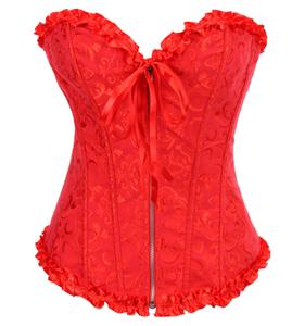 Gothic Brocade Corset, Corset With Zipper Front, Red Brocade Corset, #N4723