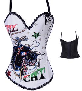 Graffiti Printed Corset, Hell Cat Graffiti Print Corset White, Hell Cat Graffiti Print Corset, #N1441