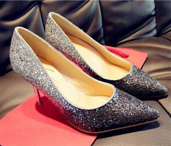 Sliver Shallow Mouth Shoe, Pointed Toe Stiletto Shoes, Sequin Material Shoes, Wedding Party High-heeled Shoes, #SWS20210