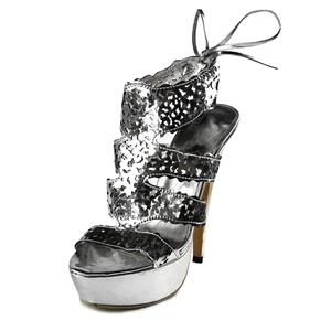 Silver Women Sandals, Hollowed Out Peep-toe Sandals, Silver Thin Heels, #SWS20151
