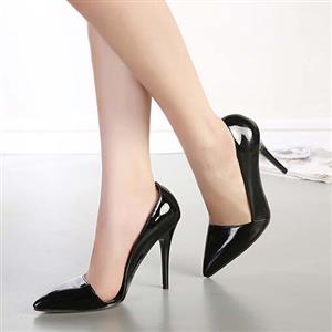 Shallow Mouth High heels, Black Bright High Heels, Court Stiletto Shoes, #SWS20193