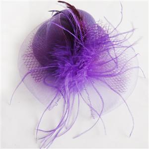Fancy Dress headwear, Purple mini top hat, Feather Top Cap, #J7314