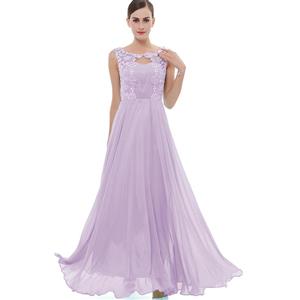 Sleeveless Round Neck Dress, Purple Beaded Appliques Maxi Dress, Appliques Chiffon Long Dress, Women