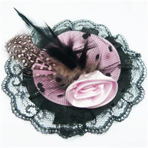 Light pink Mini Top Hat, Mini Hat Hair Clip Feather Rose, Feather Rose Mini Hat, #J7307