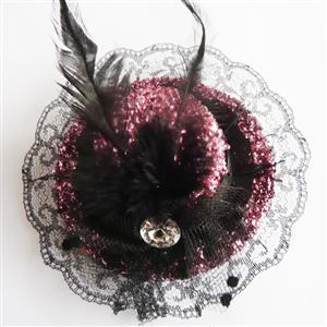 Light pink Glitter Mini Top Hat, Feather Glitter mini hats, Fever Mini Top Hat on Headband, #J7297