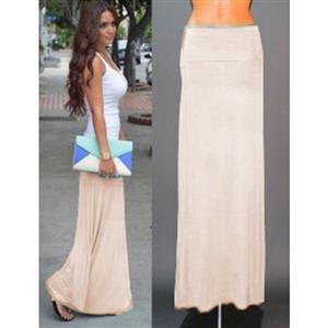 Women Floor Length Skirt, Maxi Skirt, Fold-over Waist Skirt, Modal Solid Flared Maxi Skirt, Super Soft Maxi Skirt, Knit Skirt, #N12874