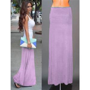 Women Floor Length Skirt, Maxi Skirt, Fold-over Waist Skirt, Modal Solid Flared Maxi Skirt, Super Soft Maxi Skirt, Knit Skirt, #N12877