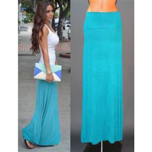 Women Floor Length Skirt, Maxi Skirt, Fold-over Waist Skirt, Modal Solid Flared Maxi Skirt, Super Soft Maxi Skirt, Knit Skirt, #N12878