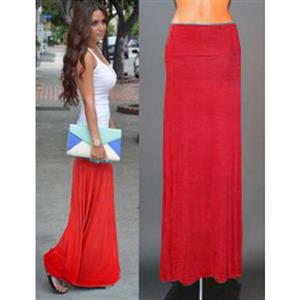 Women Floor Length Skirt, Maxi Skirt, Fold-over Waist Skirt, Modal Solid Flared Maxi Skirt, Super Soft Maxi Skirt, Knit Skirt, #N12879