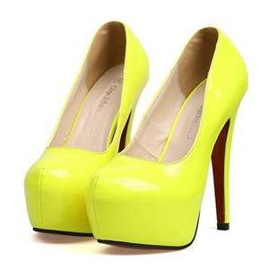 Neon Yellow Platform Pump, Japanned leather High Heels, Party Stiletto Heel Pumps, #SWS12056