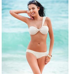 One Shoulder Bikini Set, White Swimwear Set, One Shoulder Swimwear, #BK5389