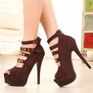 Peep-toe Platform Pumps, Cut-out Stiletto High Heels,  Suede Metal High Heel Pumps, #SWS12139