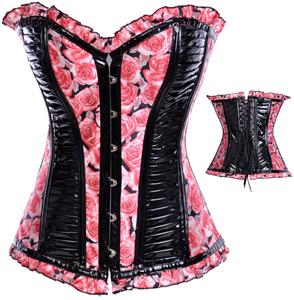 Printed roses & Leather corset, roses & Leather corset, Printed roses corset, #N4523
