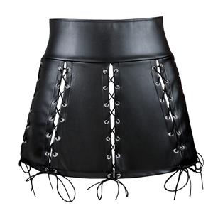Rock and Roll Skirt, Faux Leather Skirt, Fashion Sexy Black Skirt, Punk Gothic Mini Skirt, #N11108
