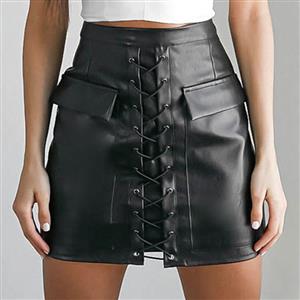 Rock and Roll Skirt, Punk Faux Leather Skirt, Fashion Sexy Black Skirt, A-line Skirt, #N12765