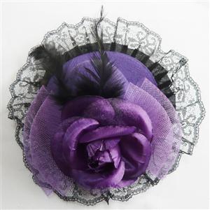 Purple Feather Rose Top Cap, Mini Hat, Top Cap, #J7336