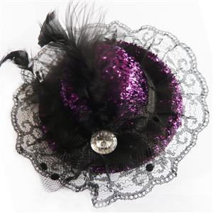 Purple Glitter Mini Top Hat, Glitter Mini Top Hat, Fever Mini Top Hat on Headband, #J7295