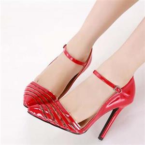 Red Straps High Heels, Ankle Wrap Pointed Toe Stiletto High Heels, Party Court Shoes, Wedding Party Shoes, #SWS20182