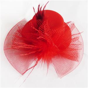 Fancy Dress headwear, red mini top hat, Feather Top Cap, #J7315