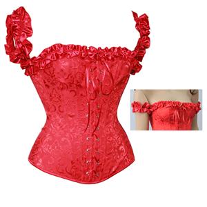 embroidered Corset, Red Tie-Strap Corsets, ruffle tie straps Corsets, #M2672